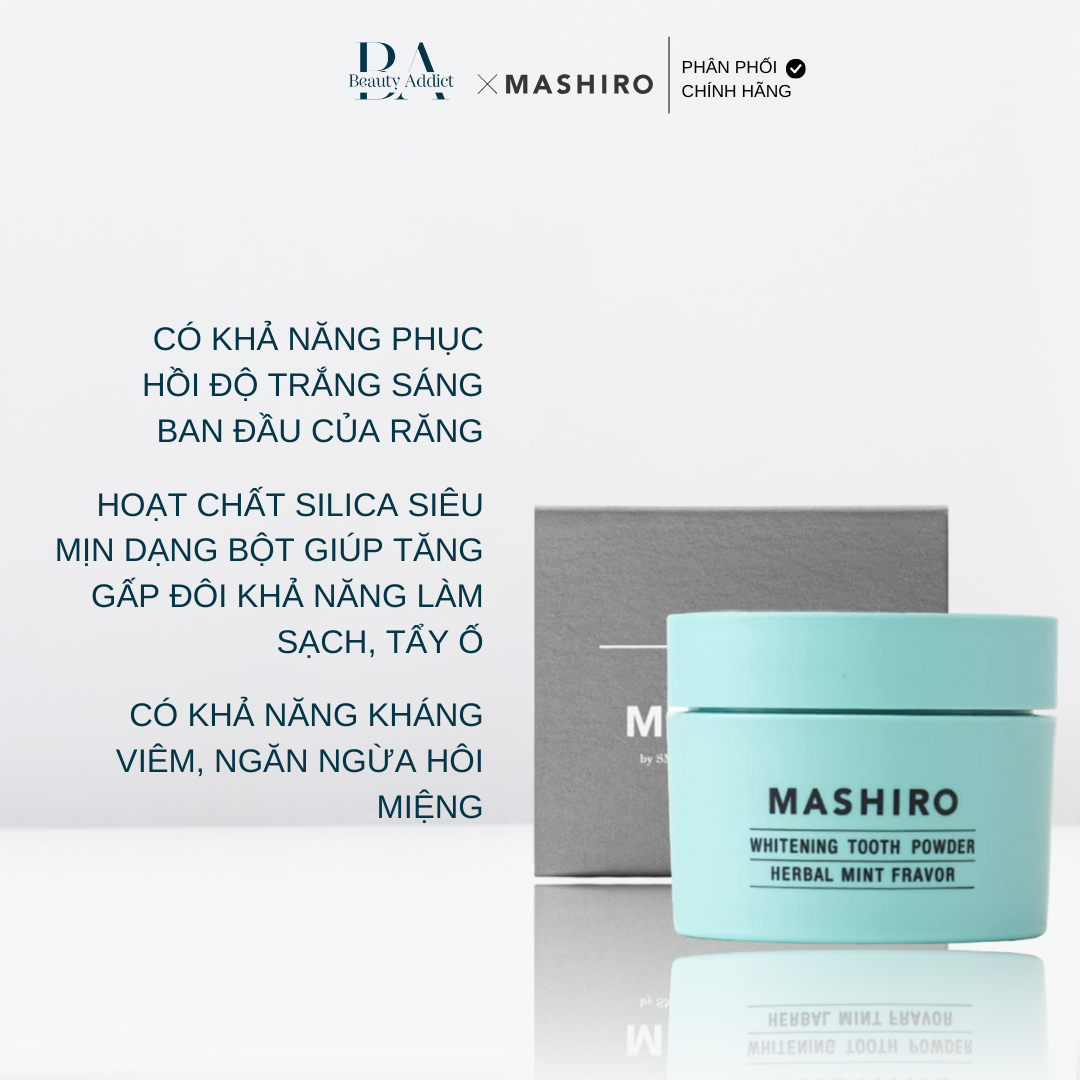 Bột đánh răng làm trắng mùi thảo dược bạc hà Mashiro Tooth Powder Herbal Mint - Beauty Addict