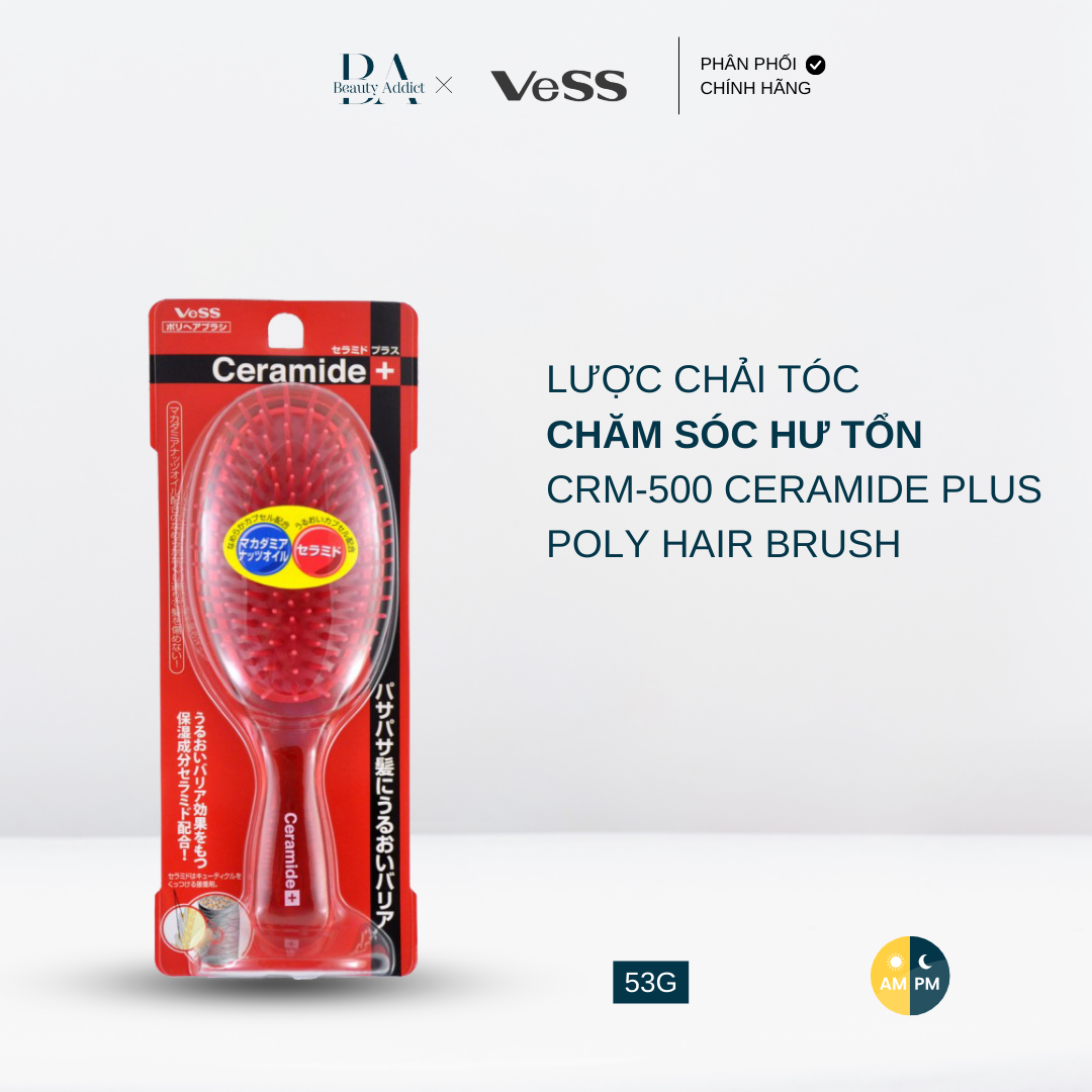 Lược chải tóc chăm sóc hư tổn CRM-500 ceramide plus poly Hair Brush - Beauty Addict