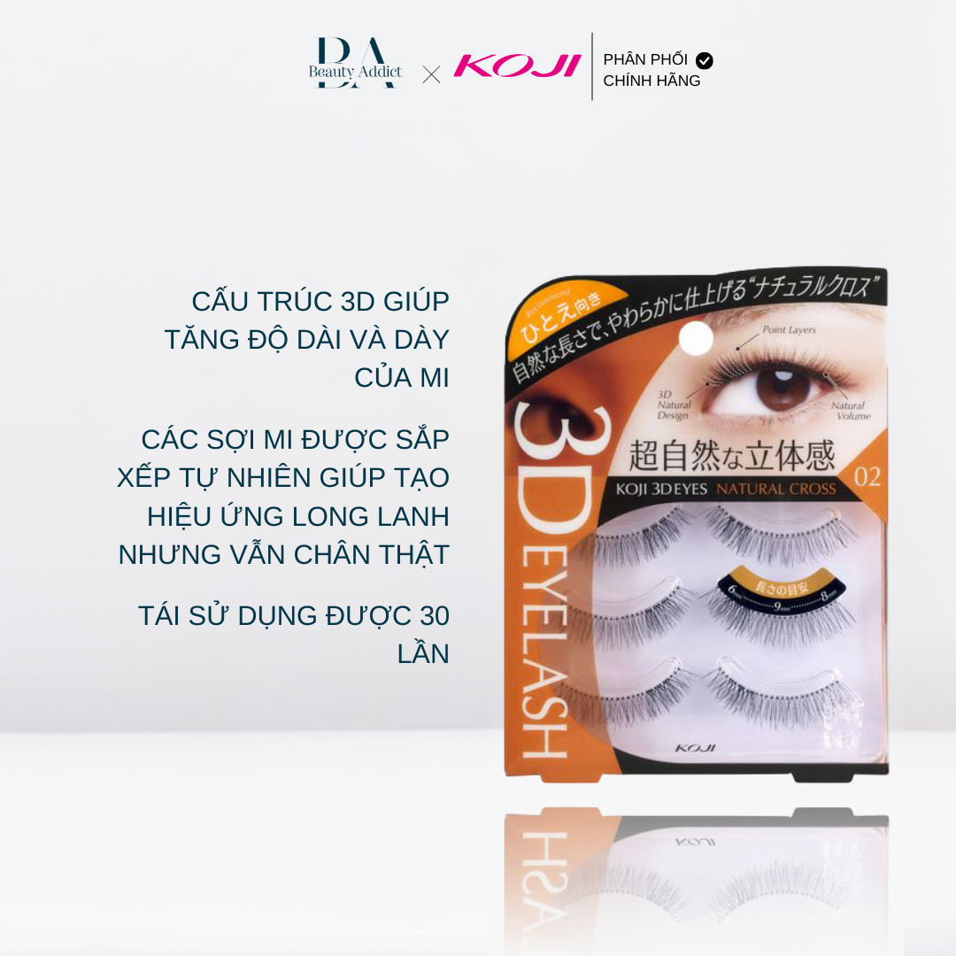 Lông mi giả 3D KOJI Eyelash cho mắt 1 mí (tái sử dụng được 30 lần) - Beauty Addict