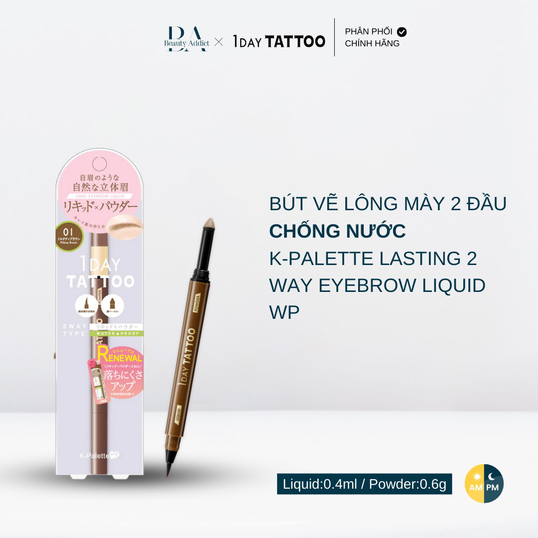 Bút vẽ lông mày 2 đầu chống nước K-PALETTE Lasting 2Way Eyebrow Liquid WP - Beauty Addict