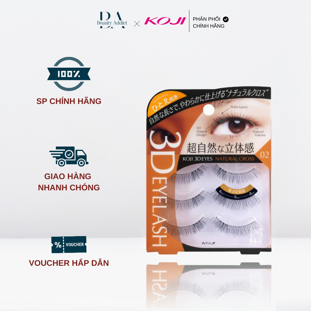 Lông mi giả 3D KOJI Eyelash cho mắt 1 mí (tái sử dụng được 30 lần) - Beauty Addict