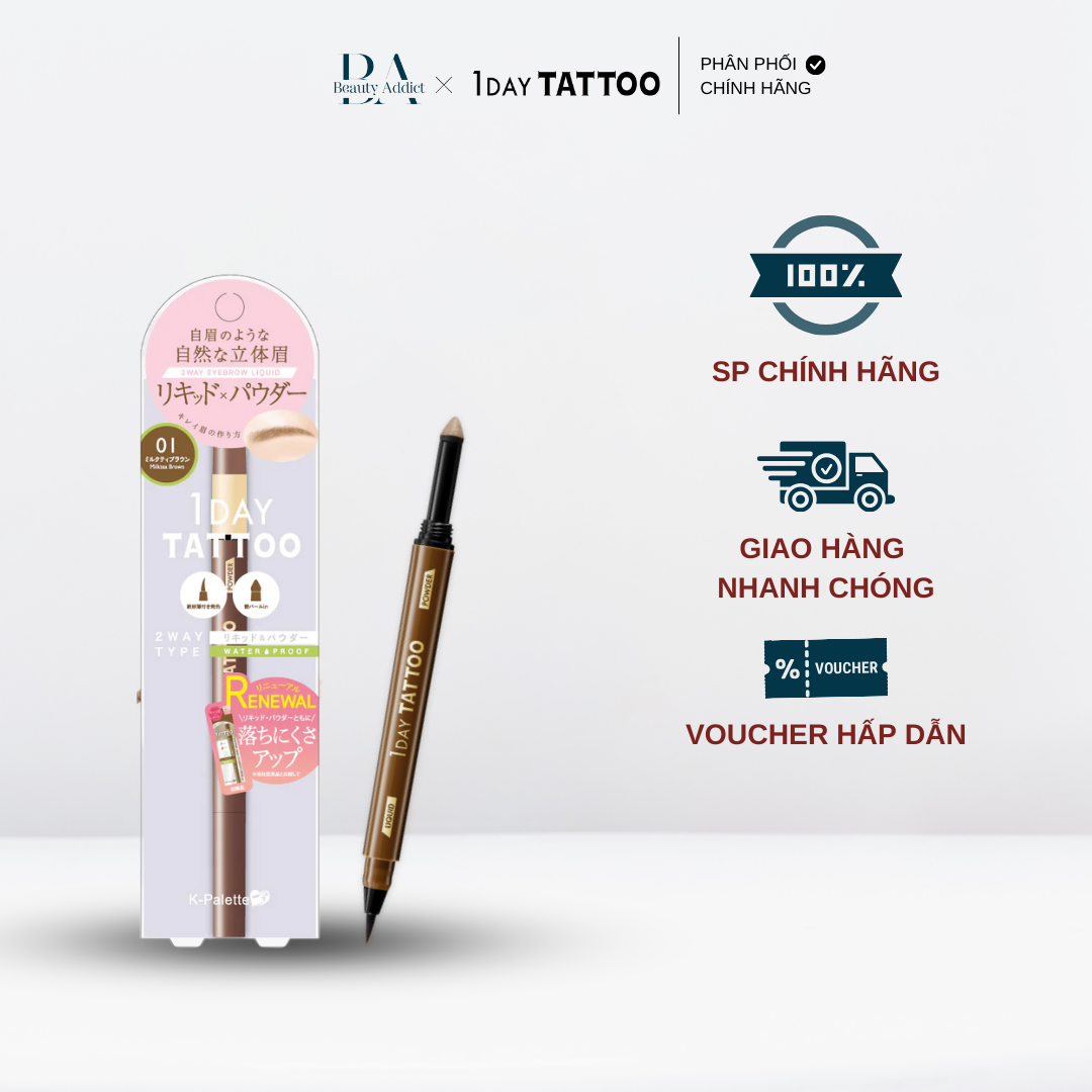 Bút vẽ lông mày 2 đầu chống nước K-PALETTE Lasting 2Way Eyebrow Liquid WP - Beauty Addict