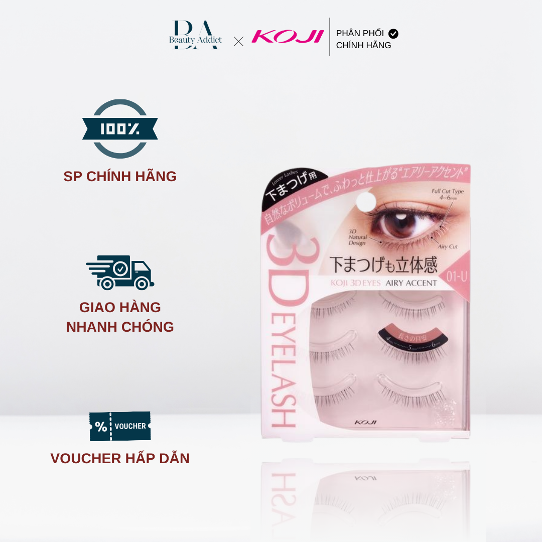 Lông mi giả 3D KOJI Eyelash cho mí dưới (tái sử dụng được 30 lần) - 01-U Airy Accent - Beauty Addict