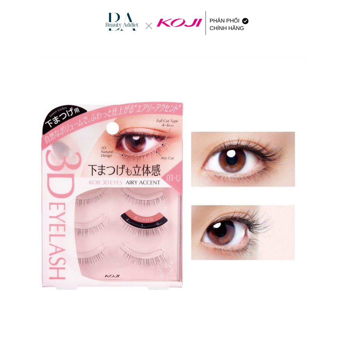 Lông mi giả 3D KOJI Eyelash cho mí dưới (tái sử dụng được 30 lần) - 01-U Airy Accent - Beauty Addict