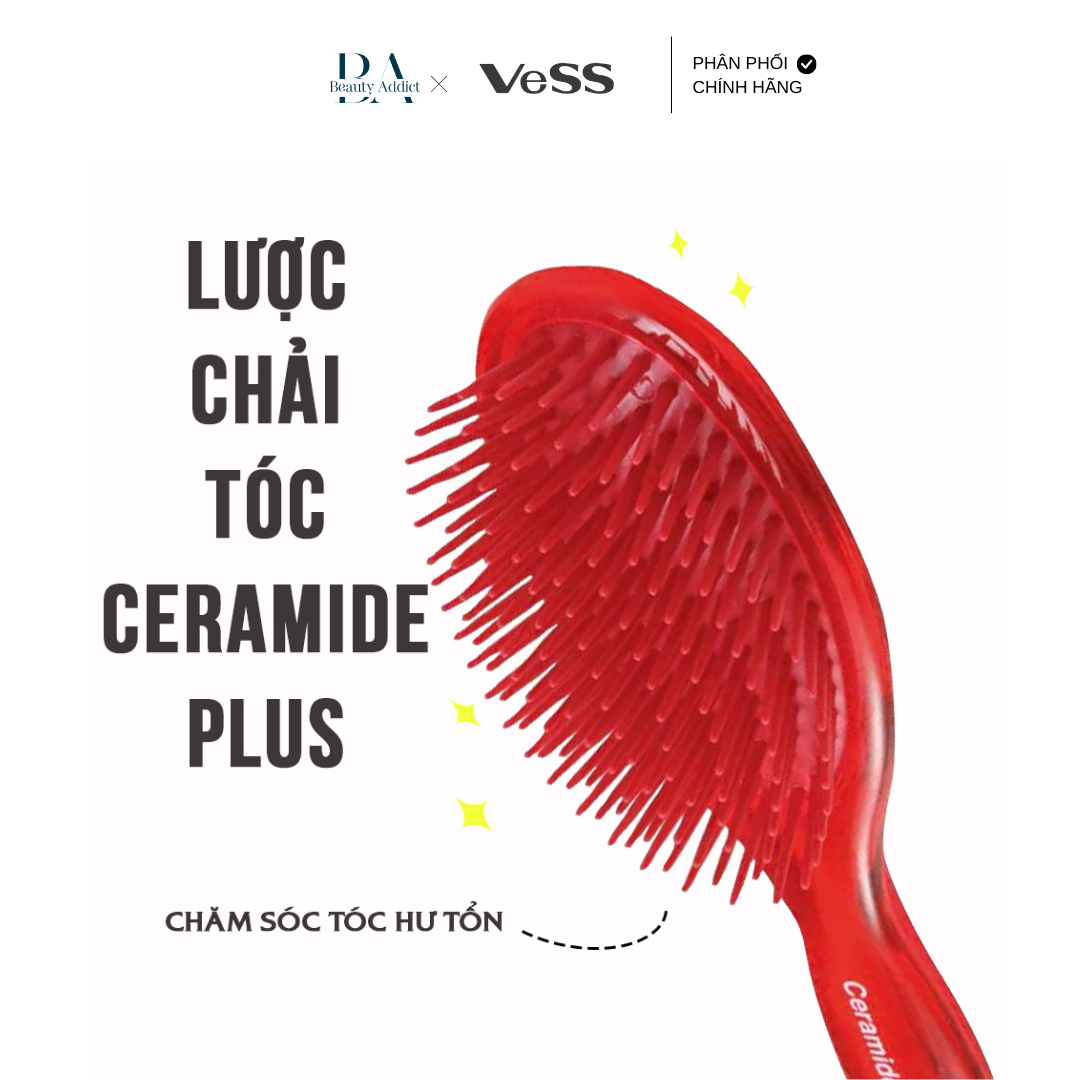 Lược chải tóc chăm sóc hư tổn CRM-500 ceramide plus poly Hair Brush - Beauty Addict