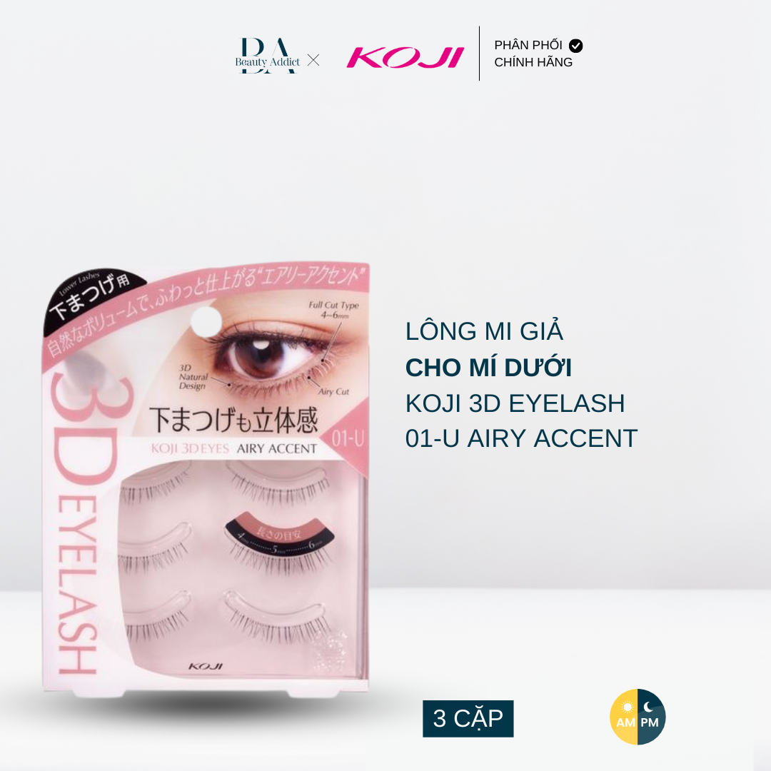 Lông mi giả 3D KOJI Eyelash cho mí dưới (tái sử dụng được 30 lần) - 01-U Airy Accent - Beauty Addict