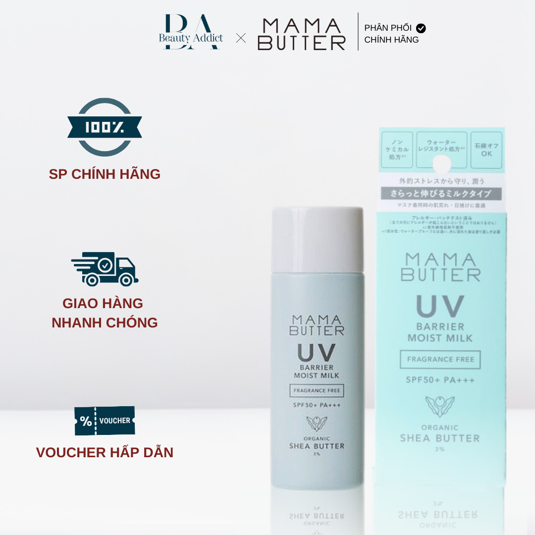 Kem chống nắng dưỡng ẩm dạng sữa không mùi Mama Butter UV Barrier Moist Milk Fragrance Free - Beauty Addict