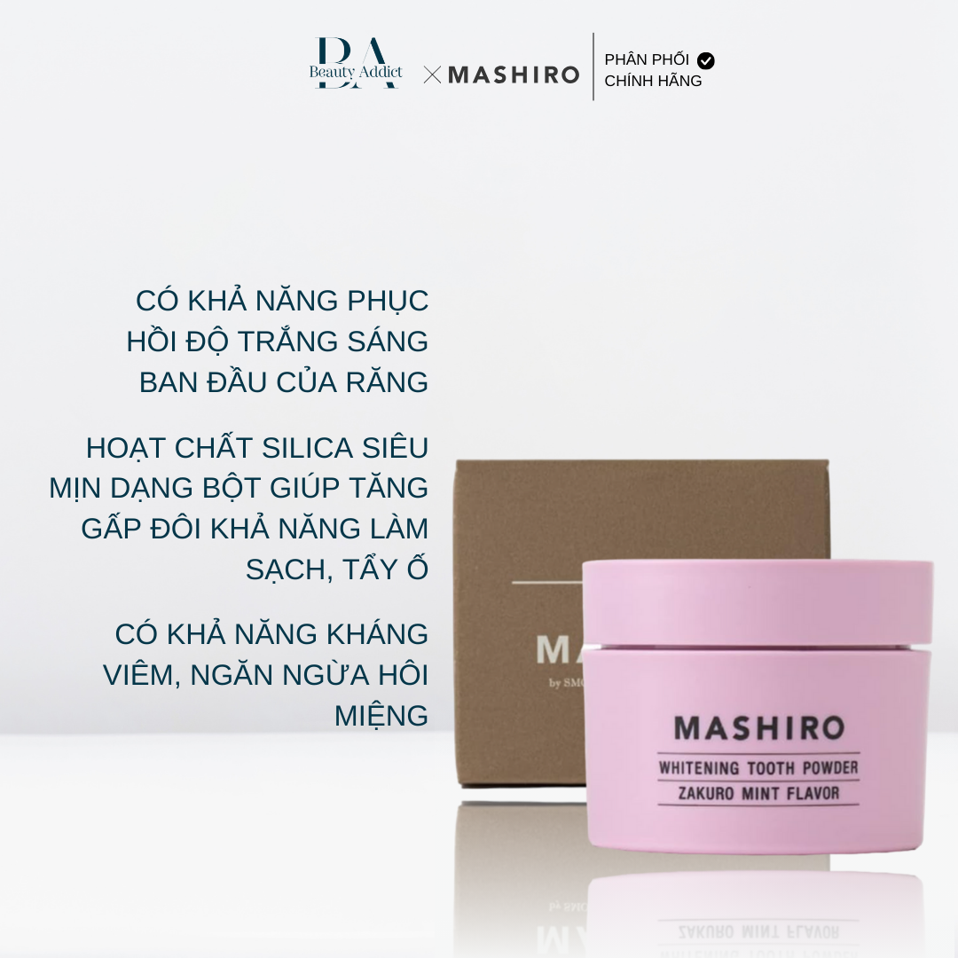 Bột đánh răng làm trắng mùi lựu bạc hà Mashiro Tooth Powder Zakuro Mint - Beauty Addict