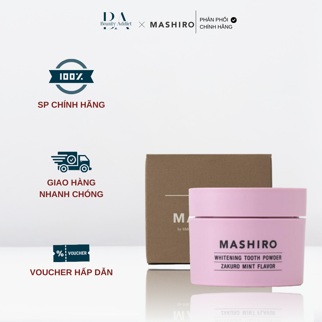 Bột đánh răng làm trắng mùi lựu bạc hà Mashiro Tooth Powder Zakuro Mint - Beauty Addict